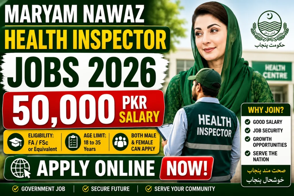Maryam Nawaz Health Inspector Jobs 2026 – 50,000 PKR Salary, Apply Online