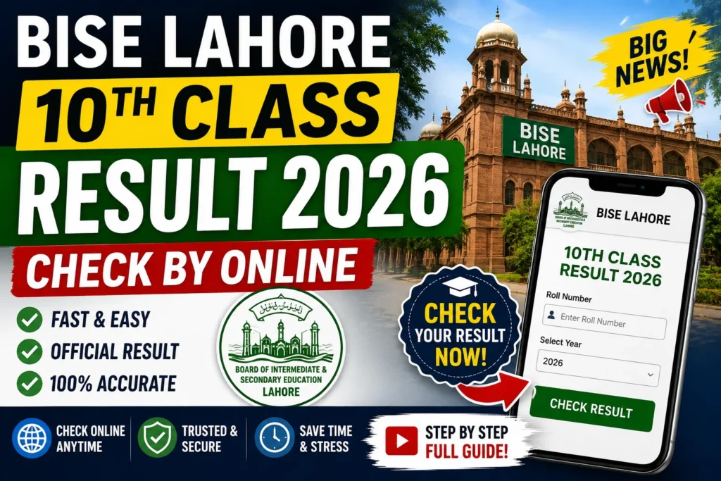 BISE Lahore 10th Class Result 2026 Check by Online